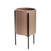 Cachepot Em Cerâmica Cinza Com Suporte 15 Cm - Mart