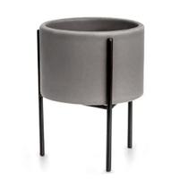 Cachepot em Cerâmica com Suporte em Metal 11x8cm Cinza Mart