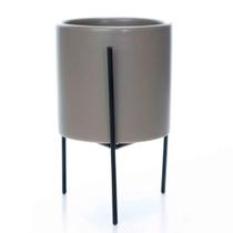 Cachepot em Cerâmica com Suporte em Metal 13x8cm Cinza Mart