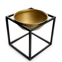 Cachepot Em Cerâmica Dourado Com Base de Metal Preto 21cm