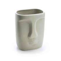Cachepot Em Cerâmica Rosto Cinza 17x14cm
