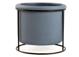 Cachepot Em Cimento Com Suporte em Metal Azul - Mart