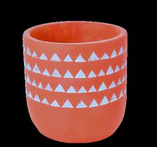 Cachepot etnico terracota com geometrico branco p