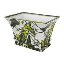 Cachepot Floreiro Retangular Design Passaros Verde Porcelana