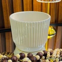 Cachepot Grooving G Off-White/Granito em Cerâmica Minimalista