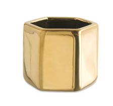 Cachepot Hexagono Dourado em Ceramica 12961 Mart