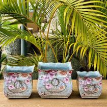 Cachepot Kit 3 Vasos Quadrado Metal Galvanizado Floreira Cachepot Kit 3 Vasos Quadrado Metal Galvanizado Floreira