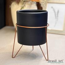 Cachepot M Black Com Suporte Rose Cerâmica Fosca Elegante Cachepot M Black Com Suporte Rose Cerâmica Fosca Elegante