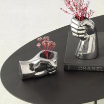 Cachepot "Mao Prata" Em Ceramica 7,5x15 cm M02 - D'Rossi