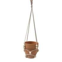 Cachepot Pendente Terracota Em Ceramica Com Alça Em Corda