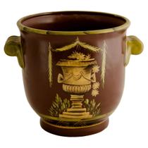 Cachepot pequeno em cerâmica, pintura estilo imperial e acabamento em laca chinesa (25 x 17,5 x 19,5 cm)