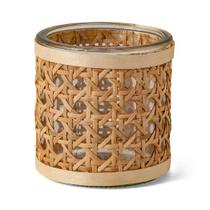 CACHEPOT PORTA-VELAS EM VIDRO COM FIBRA NATURAL MART 8cm