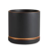 Cachepot preto com prato e filete cobre em ceramica g