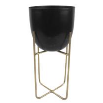 Cachepot Preto com Suporte de Metal Dourado