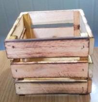 cachepot quadrado de madeira efeito queimado kit c 03 unidades