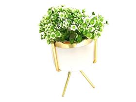 Cachepot Resina Branco E Gold Base Metal Gold E Planta Decor