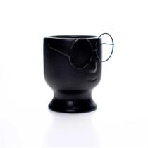 Cachepot Rosto com Óculos em Cerâmica Preto 11,8x9,8 cm - D'Rossi - DRossi