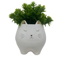 Cachepot rosto de gatinho branco de cerâmica com planta - Dünne It