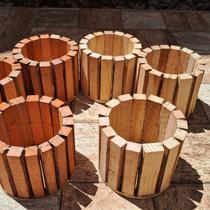 Cachepot Rústico de Madeira Redondo 15cm x 8cm