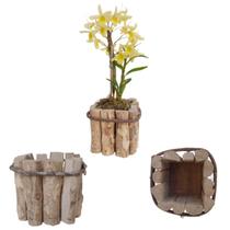 Cachepot Rustico Madeira de Café Decoração Flores Tam.P