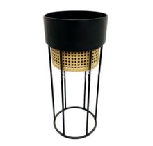 Cachepot Suspenso Menor Metal Detalhes Rattan Luxo