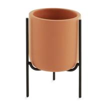Cachepot Terracota Em Cimento Com Suporte Metalico Preto 15x10 M02 - D'Rossi