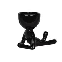 Cachepot Vaso Bob Deitado Preto Para Plantas Suculentas