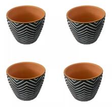 Cachepots De Cerâmica Preto Zig Zag 9 Cm Kit 4 Unidades