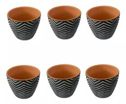 Cachepots De Cerâmica Preto Zig Zag 9 Cm Kit 6 Unidades