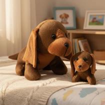 Cachorrinho Vira-lata Chocolate De Pelúcia E Filhotinho Cachorrinho Vira-lata Chocolate De Pelúcia E Filhotinho