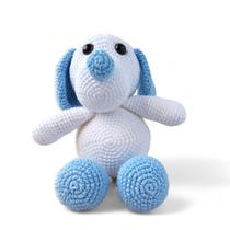 Cachorro Branco e Azul em Amigurumi 19cm