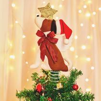 Cachorro Brightown Brown Topper para árvore de Natal com chapéu e asas