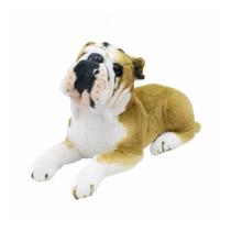 Cachorro Bulldog Marrom Claro Deitado Realista 55cm - Pelúcia