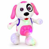 Cachorro Dançante Brinquedo Musical Dança Mexe Luz E Som Rosa