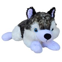 Cachorro Husky Siberiano de Pelúcia Deitado 55cm Cinza