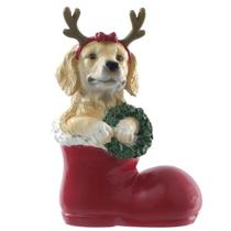 Cachorro natalino c/ guirlanda na bota - 15cm