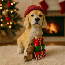 Cachorro Natalino Pet Noel Resina 22cm Presentes Decorativo Sentado com Gorro Natal Caixa De Presente Cachorro Natalino Pet Noel Resina 22cm Presentes Decorativo Sentado com Gorro Natal Caixa De Presente