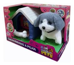 Cachorro Playfull Pets Cinza Com Casinha e Osso Anda e Late - Toyng