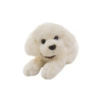Cachorro Poodle De Pelúcia Branco Com Laço Deitado 37cm