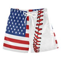 Cadarços de beisebol com bandeira americana, calção de banho para meninos, bola patriótica do Dia da Independência, cadarços de softball, calções de praia, shorts de praia, roupa de banho infantil, roupa de banho, GG