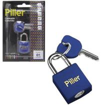 Cadeado 20mm Revestido Azul na Cartela - Piller