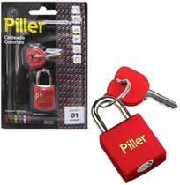 Cadeado 20mm Revestido Vermelho na Cartela - Piller Cadeado 20mm Revestido Vermelho na Cartela - Piller