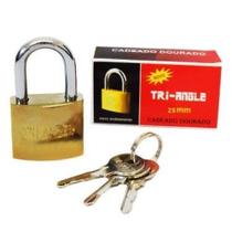 Cadeado 25mm Com 3 Chaves Tri-Angle Dourado Malas Correntes Armários