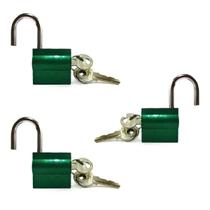 Cadeado 30mm Verde Kit com 3 Peças 9 Chaves Simples Shenling Padloc