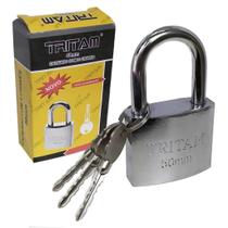 Cadeado 50mm Com 3 Chaves Tetra Tritam Cromado Portão Correntes Armário
