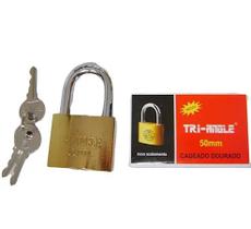 Cadeado 50mm Com 3 Chaves Tri-Angle Dourado Malas Correntes Armários Cadeado 50mm Com 3 Chaves Tri-Angle Dourado Malas Correntes Armários