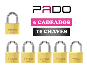 Cadeado 60mm Pado Kit 6 Peças Mesmos Segredos - 12 Chaves