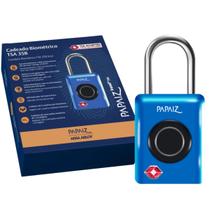 Cadeado Biométrico TSA 35B Papaiz Impressão Digital Alta Segurança Viagem Azul