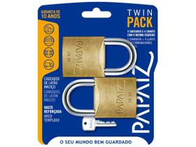Cadeado Chave Papaiz Twin Pack Duplo - 25mm Amarelo e Cromado 2 Unidades