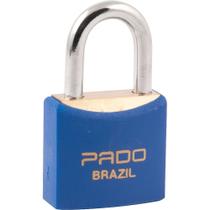 Cadeado de Latão, Corpo Plastificado, 25 mm, Azul, Pado